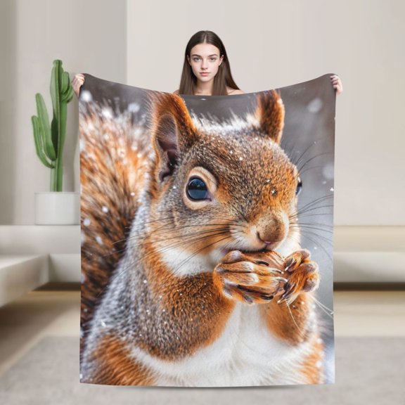 Cute Squirrel Blanket Winter Snow Nut Closeup Wildlife Gift for Squirrel Lovers 50x40 in