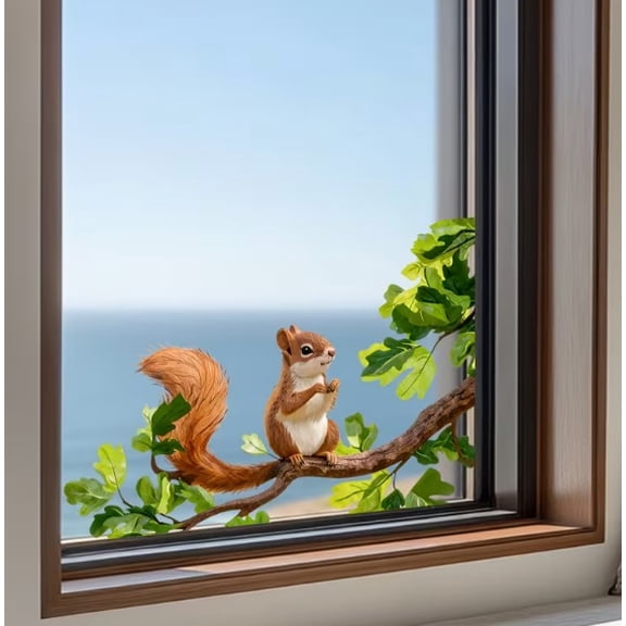 Cute Squirrel Branch Window Sticker - Self-Adhesive Decorative Wall Sticker for Kitchen & Home