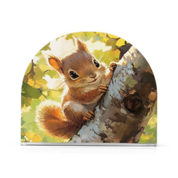 Cute Squirrel Climb The Tree Acrylic Napkin Holders Paper Dispenser Upright Napkin Rack Storage U-Shape Design Home Decor 1Pc