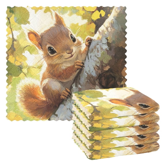 Cute Squirrel Climb The Tree Dish Cloths Dish Towels Cleaning Cloths Quick Drying Reusable 11" x 11" Set of 6