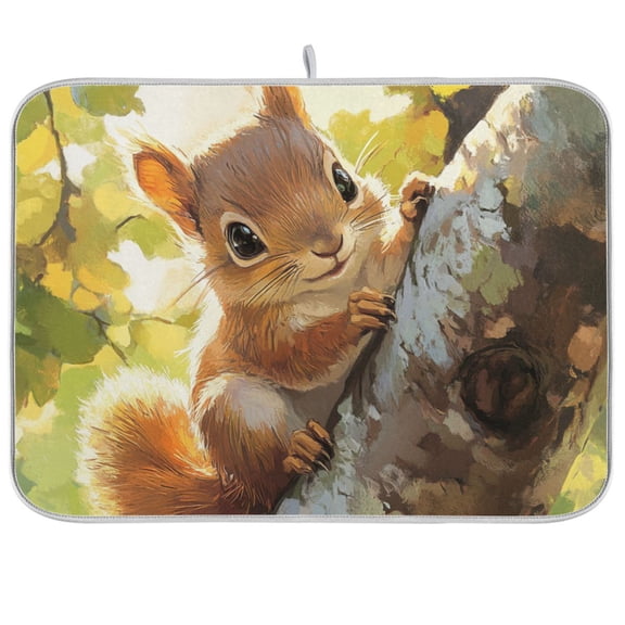 Cute Squirrel Climb The Tree Dish Drying Mat Absorption Pad Kitchen Drainer for Counter Dinning Table 18" x 24"