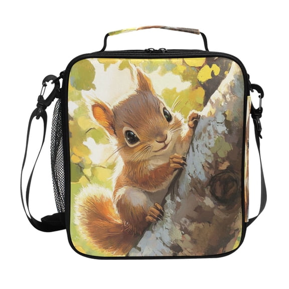 Cute Squirrel Climb The Tree Insulated Lunch Bag Reusable Lunch Box Lunch Container with Straps