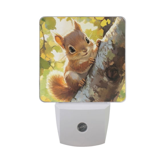 Cute Squirrel Climb The Tree LED Night Light with Smart Sensor Plug Into Wall Dusk to Dawn 2 packs