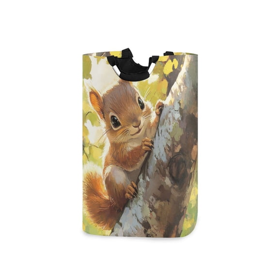 Cute Squirrel Climb The Tree Laundry Basket with Handles Foldable Laundry Hamper Freestanding Washing Bin 50L