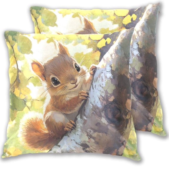 Cute Squirrel Climb The Tree Throw Pillow Covers Pillowcases 18 x 18 Inch Home Decor 2 Packs for Bedroom Sofa