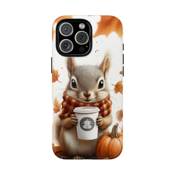 Cute Squirrel Coffee Cup Fall Autumn Seasonal Artistic Protective Phone Case for iPhone 11 12 13 14 15 16 17 Pro Max