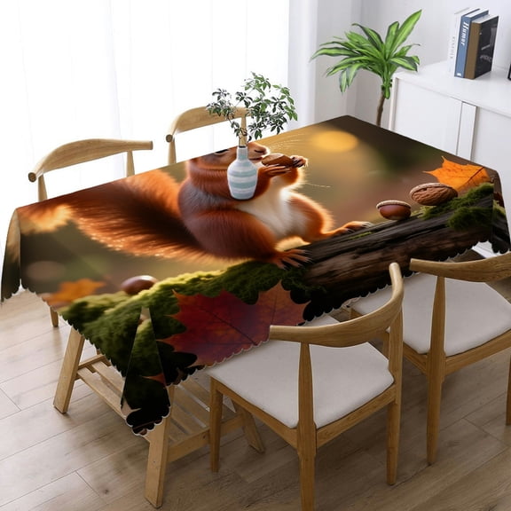 Cute Squirrel Eating Nuts Rectangular Tablecloth, Holiday Party Tablecloth - Kitchen Accessories Tablecloths rectangle , Cafe, dinner, brunch, buffet, picnic