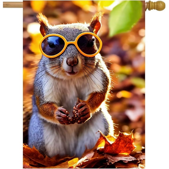 Cute Squirrel in Glasses Gnawing on Nuts Autumn Garden Flag 28 x 40 Inch, Double Sided Outdoor Decorative Welcome Yard Flags for Home House Lawn Patio