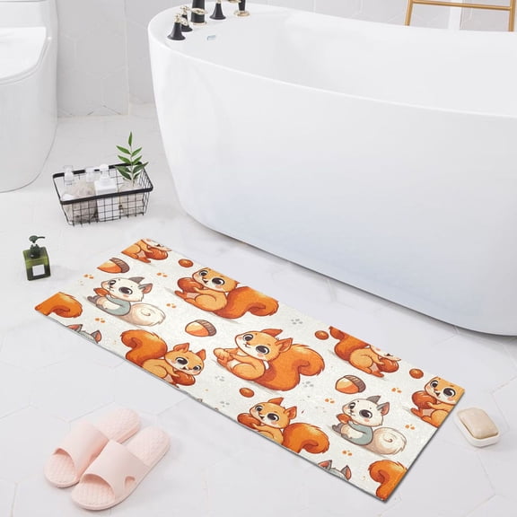 Cute Squirrel Hold Pine Nut Bath Mat 39x20 Non-Slip Bathroom Rugs Absorbent Soft Plush Quick Dry for Tub Shower Kitchen Home Decor