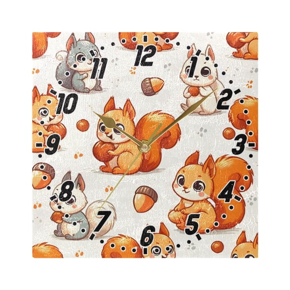Cute Squirrel Hold Pine Nut Wall Clock Battery Operated Silent Non-Ticking Bedroom Office Kitchen Home School Decor 7.8"(Gold)