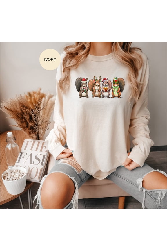 Cute Squirrel Long Sleeve, Long Sleeve, Occasion , Animals Tee, Squirrel Shirt, Full size S-5XL