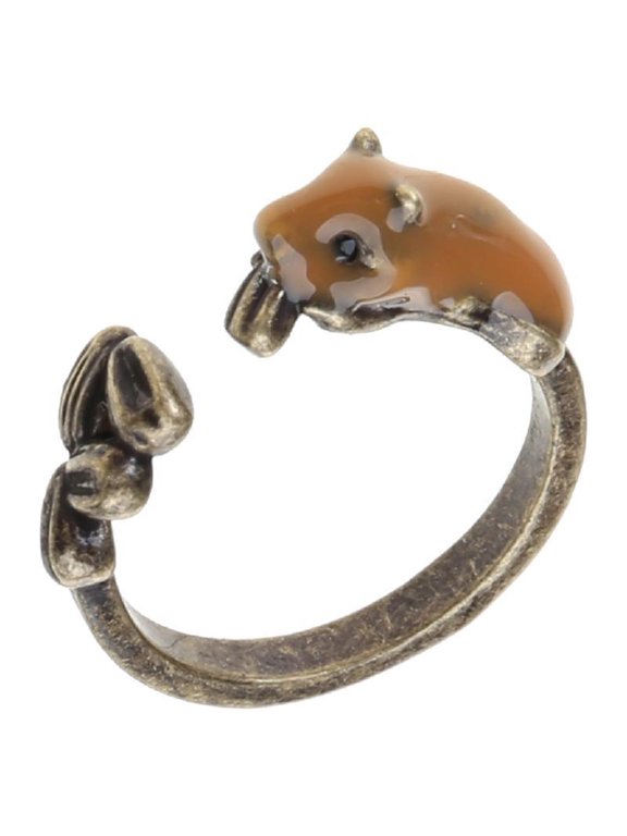 Cute Squirrel Melon Seed Open Rings Adjustable Finger Rings Lovely Animals Rings Unique Jewelry Gift for Women Men