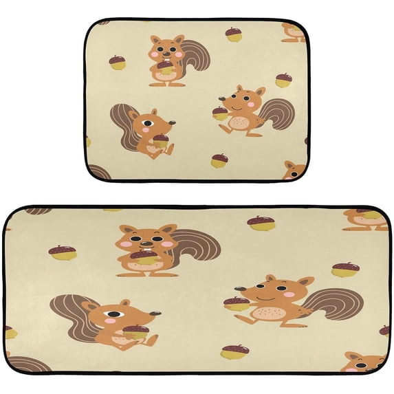 Cute Squirrel and Nut Kitchen Mat - Cushioned Anti Fatigue Kitchen Rug Set of 2, Non Slip Waterproof Kitchen Mats for Kitchen, Laundry, Sink, Office 19.7"×27.6"+19.7"×47.2" Home Decor