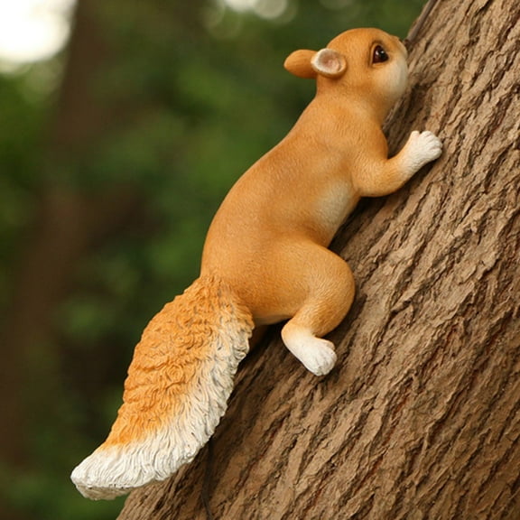Cute Squirrel Resin Statue Garden Decor Outdoor Tree Fence Ornament Lifelike Animal Figurine Yard Decoration