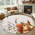 thumbnail image 1 of Cute Squirrel Round Living Room Rugs 5 ft, Vintage Purple Pink Flower Leaf Pine Cone Washable Area Rug with Non-Slip Sturdy Edge Binding Round Carpet for Entryway Kitchen Bedroom Bathroom, 1 of 9