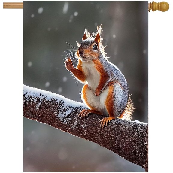 Cute Squirrel Sitting on a Tree Branch Winter Garden Flag 28 x 40 Inch, Double Sided Outdoor Decorative Welcome Yard Flags for Home House Lawn Patio