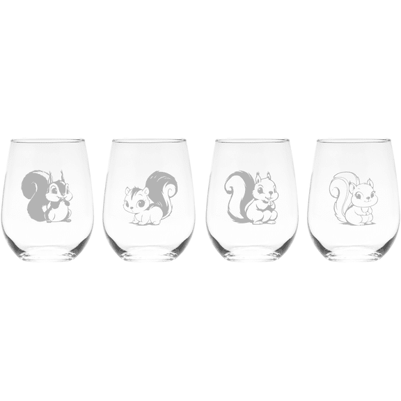 C&M Personal Gifts 17 oz Cute Squirrel Stemless Wine Glass Set - 4 Pieces
