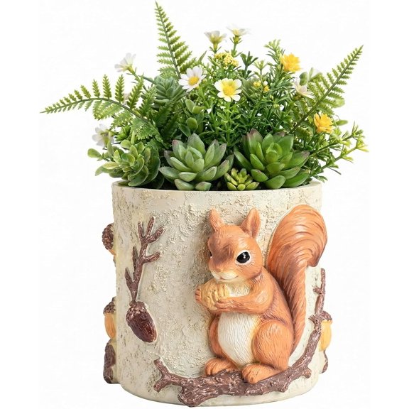 Cute Squirrel Succulent Planter with Drainage Hole, Unique Garden Plant Pots for Indoor/Outdoor Plants, Plant Gifts for Mother's Day, Birthday, Christmas