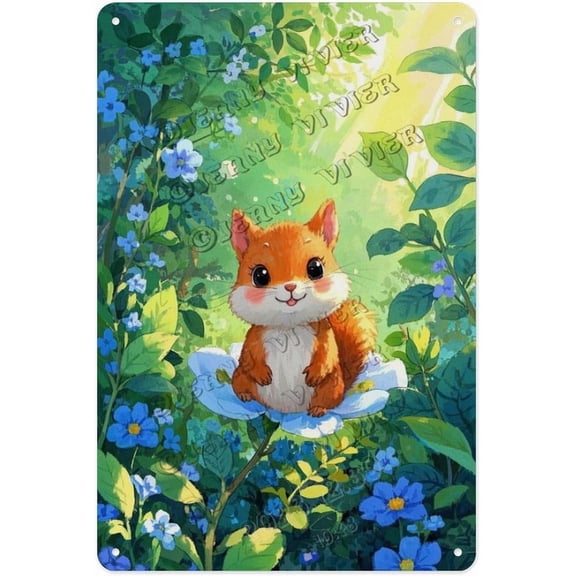 Cute Squirrel Tin Sign  8x12 Inches, Playful Woodland Animal Wall Art, Ideal for Home, Office, Garden, or Cabin, Gift for Animal and Nature Lovers