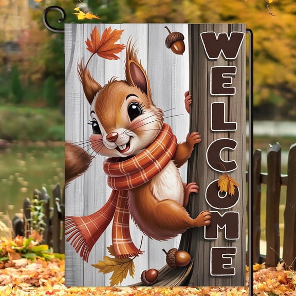 Cute Squirrel Welcome Fall Garden Flag Double Sided Autumn Squirrel Acorn House Flag Thanksgiving Outside Decoration for Yard Patio Lawn 12x18 Inch