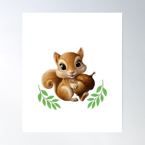 Cute Squirrel With Acorn Poster Wall Art, Modern Wall Decor For Living Room Bedroom, 12x18 UNFRAMED
