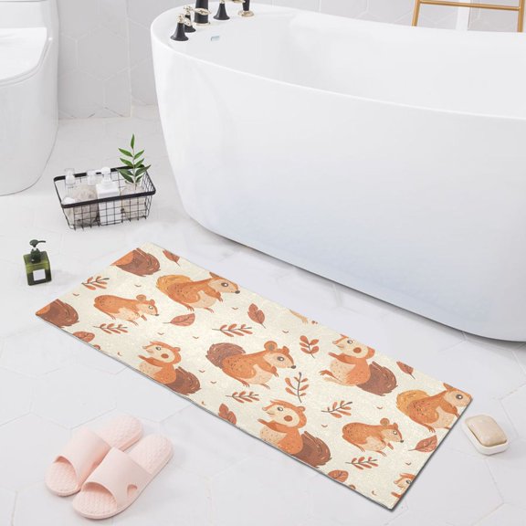 Cute Squirrel and Leaf Bath Mat 39x20 Non-Slip Bathroom Rugs Absorbent Soft Plush Quick Dry for Tub Shower Kitchen Home Decor