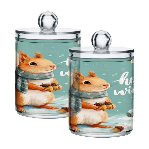 Cute Squirrel in Snow Winter Day Translucent Plastic Cans Storage Canisters with Lid Set of 2
