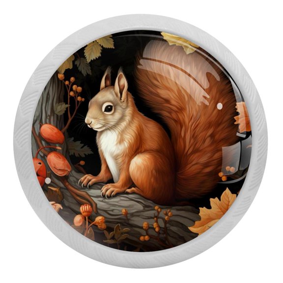 Cute Squirrel on Tree Glow in The Dark Crystal Glass Cabinet Knobs 4 Pcs Drawer Handles for Kitchen Cabinets Dresser Cupboard Wardrobe