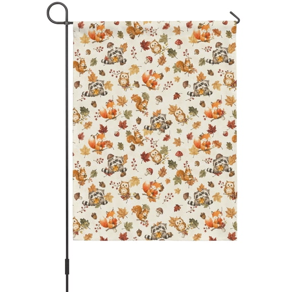 Cute Squirrels Garden Flag 12 x 18 Inches, Fall Joyful Wildlife Oak Leaf Berry Twigs Farmhouse Weather Proof Outdoor Patio Flags Double Sided Small Garden Decoration for Yard Outside Home