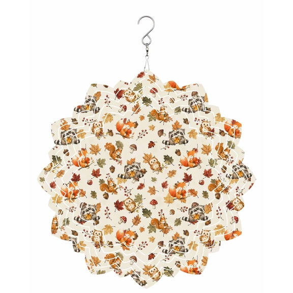 Cute Squirrels Wind Spinner for Garden Yard 8In, Fall Joyful Wildlife Oak Leaf Berry Twigs Farmhouse 3D Stainless Steel Kinetic Hanging Wind Spinners Rustproof Outdoor Decor for Lawn Patio Home