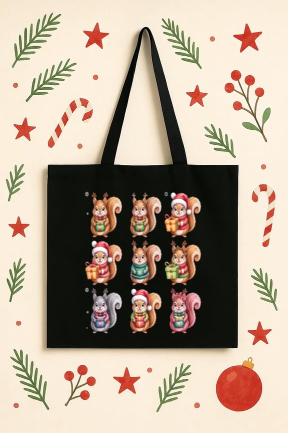 Cute Squirrels With Christmas Tote Bag Lights Funny Holiday Animal Lover