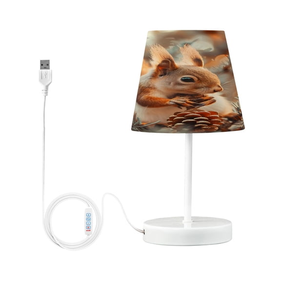 Cute Squirrels and Pine Cones Desk Lamp LED Table Nightstand Lamps with 3 Color Temperatures for Home Bedroom Living Room Decor 8x12