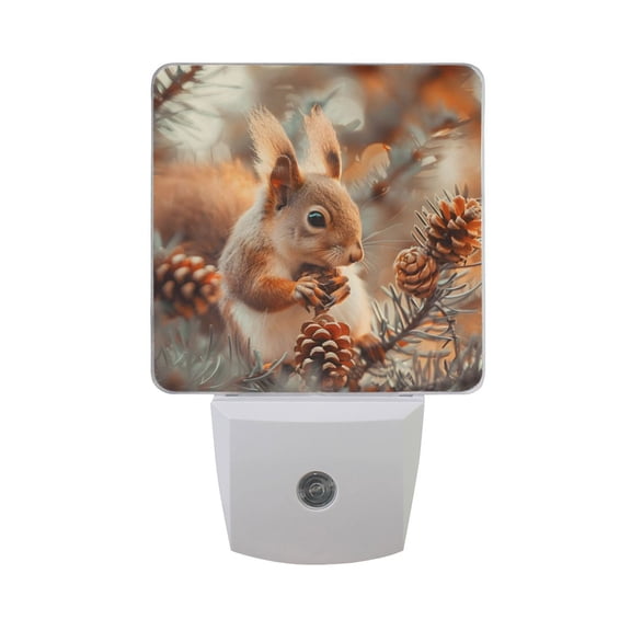 Cute Squirrels and Pine Cones Night Light 2 Pack LED Nightlight Plug into Wall Dusk to Dawn Sensor Soft White