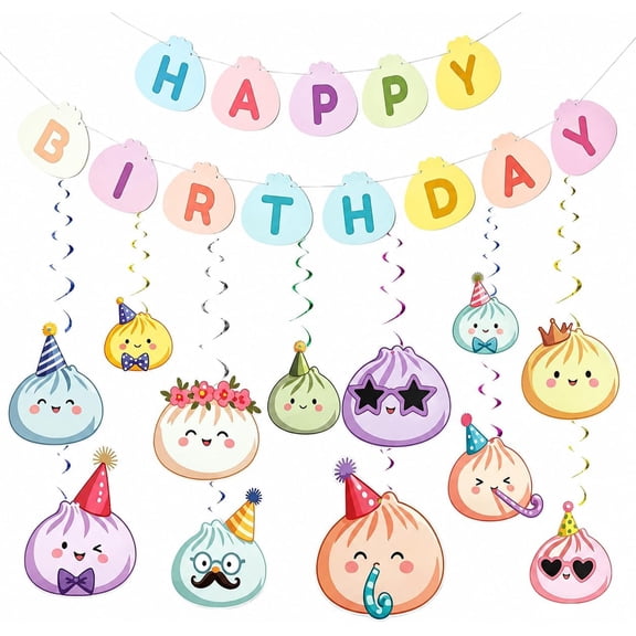 Cute Squishy Dumpling Theme Happy Birthday Party Decorations