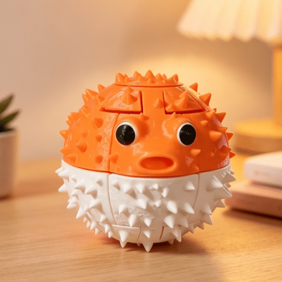 Cute  Squishy Pufferfish Fidget Toy, Rotatable Spiky Puffer Fish Stress Relief Squishy Fidget Toy, Soft Silicone Squeeze Cute Desk Sensory Fidget Gift