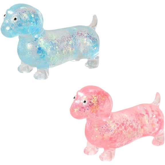 Cute Squishy Weiner Dog, Sparkly Sausage Dog Squishy, 4.3in Mini Rainbow Stretchy Dogs with Face for Adults
