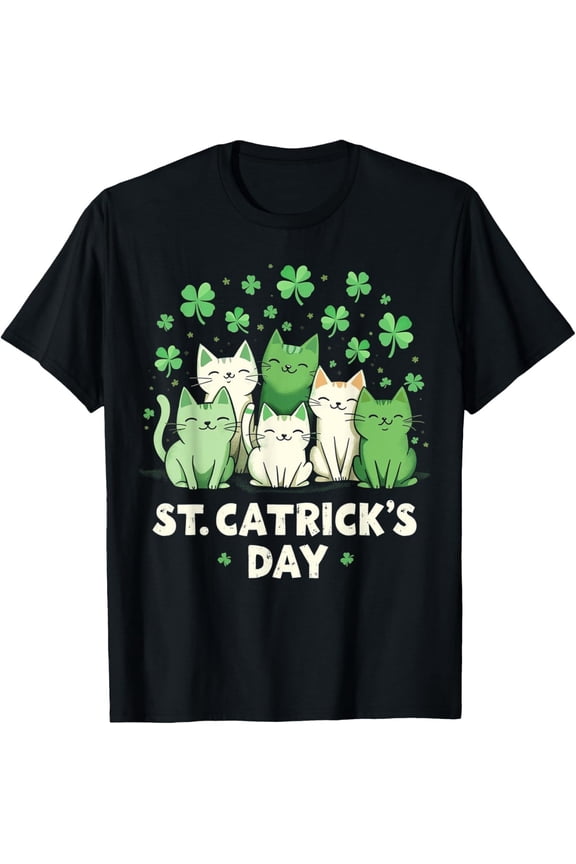 Cute St Patricks Catricks Day Cats Funny Saint Pattys Unisex T-Shirt Size S-5XL
