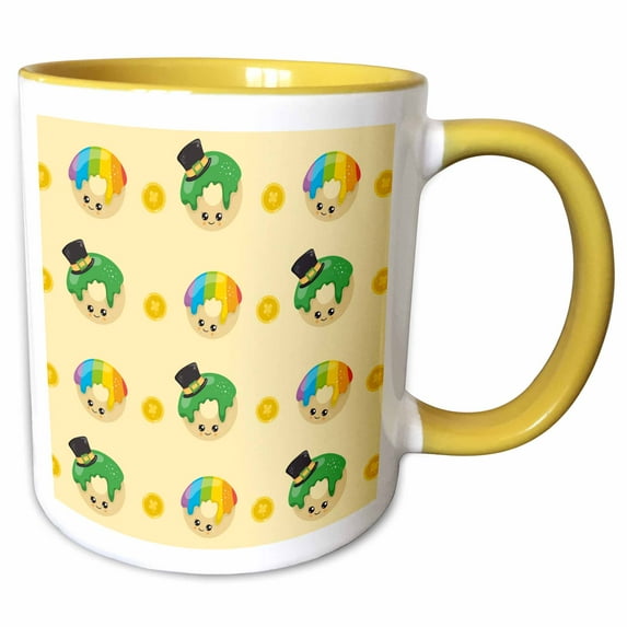 3drose, Cute St Patricks Day Donut Pattern, 15oz Two-tone Yellow Mug