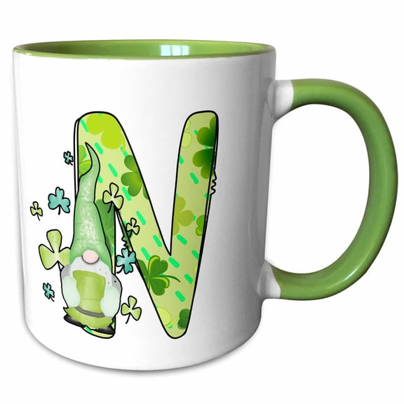 3drose, Cute St Patricks Day Gnome Monogram Initial N, 11oz Two-tone Green Mug