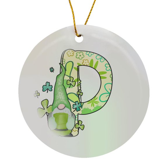 3drose, Cute St Patricks Day Gnome Monogram Initial P, Circle Porcelain Ornament