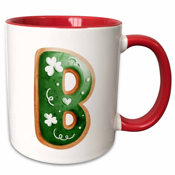 3drose, Cute St Patricks Day Image of Cookie Monogram Initial B, 15oz Two-tone Red Mug