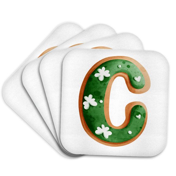 3drose, Cute St Patricks Day Image of Cookie Monogram Initial C, Set of 4 Coasters - Soft