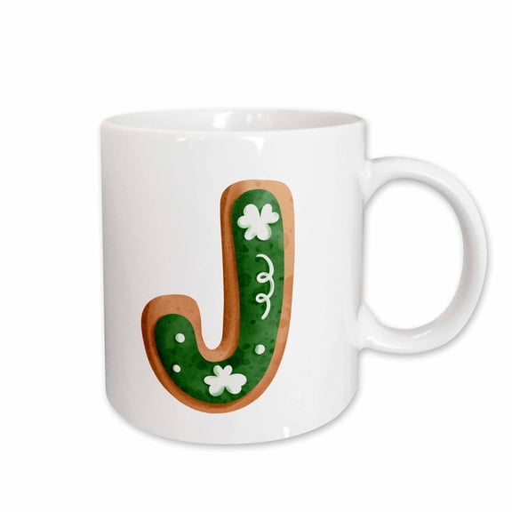3drose, Cute St Patricks Day Image of Cookie Monogram Initial J, 11oz Mug