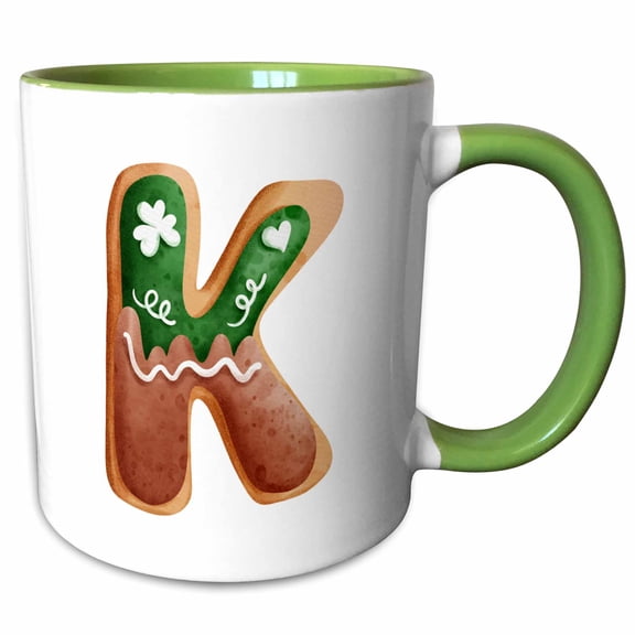 3drose, Cute St Patricks Day Image of Cookie Monogram Initial K, 15oz Two-tone Green Mug