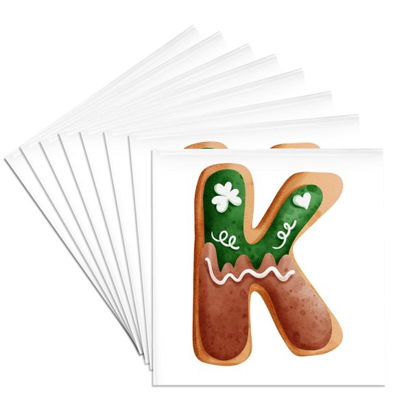 3drose, Cute St Patricks Day Image of Cookie Monogram Initial K, Set of 8 Ceramic Tile Coasters