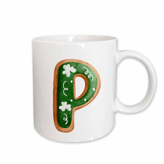 3drose, Cute St Patricks Day Image of Cookie Monogram Initial P, 15oz Mug