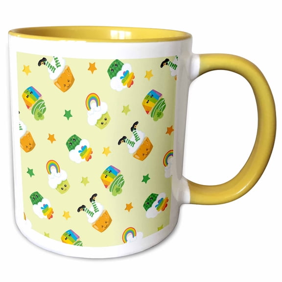 3drose, Cute St Patricks Day Smiling Cupcake Pattern, 11oz Two-tone Yellow Mug