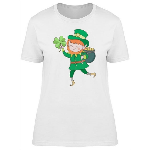 Cute St Patricks Leprechaun T-Shirt Women -Image by Shutterstock, Female Large