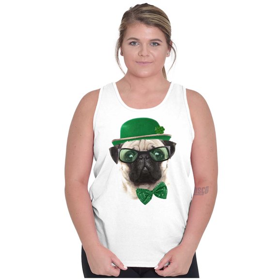 Cute St Pattys Day Leprechaun Pug Tank Top Tee Shirt Women Brisco Brands X