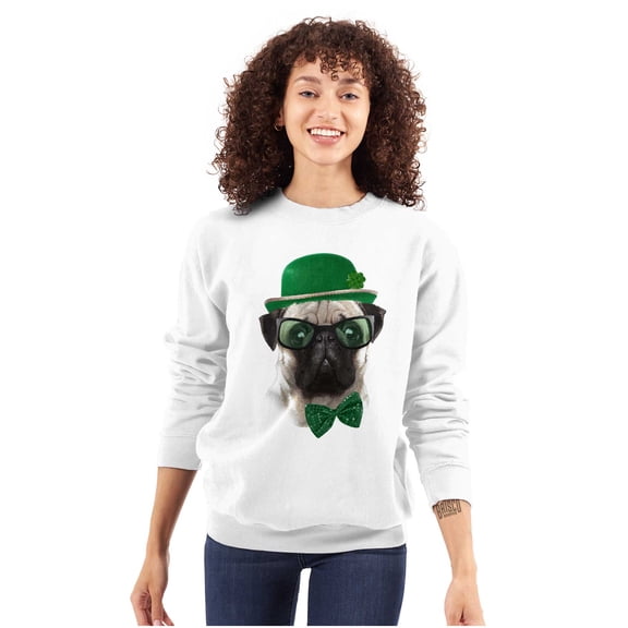 Cute St Pattys Day Leprechaun Pug Women Crewneck Sweatshirt Brisco Brands S